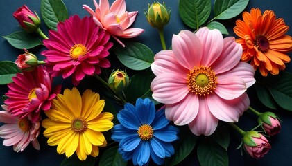 Fototapeta premium Beautiful floral arrangement showcasing striking colors and intricate textured details, vibrant, bouquet