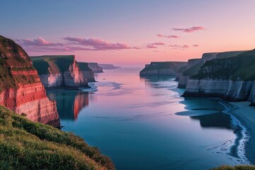 Stunning Cliffside Sunrise Views with Serene Coastal Reflections and Tranquil Waters
