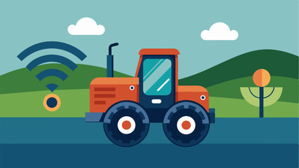 With the touch of a button the smart tractors GPS can guide it through the field minimizing overlapping and reducing fuel consumption.. Vector illustration