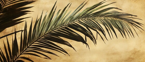 Obraz premium Vibrant Palm Trees, Palm Branch, and Palm-Leaf Manuscript Against Blue Sky
