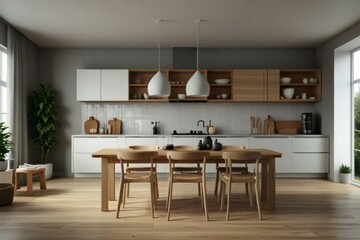 Fototapeta premium modern kitchen interior with dining table