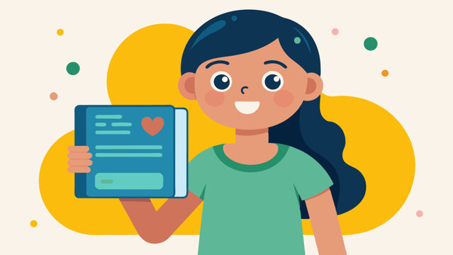 A young girl proudly showing off her program in Python that she created entirely on her own.. Vector illustration