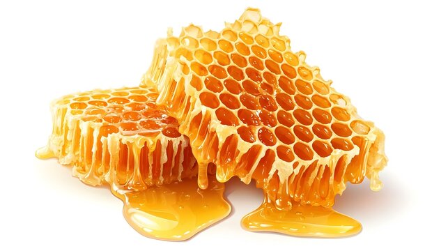 Honeycomb with honey on a white background
