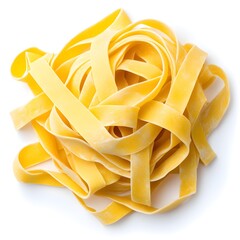 A generous pile of fresh tagliatelle pasta isolated on a clean white background ready for culinary creativity and inspiration