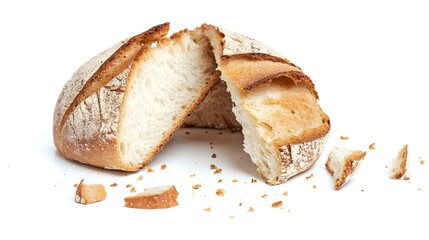 Broken half of fresh bread isoltated on white