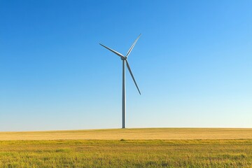 Fototapeta premium Wind Turbine in Golden Wheat Field Under Blue Sky