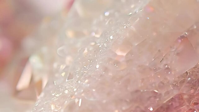 Sparkling Morganite pink and white crystals with a soft focus effect, creating a dreamy and ethereal appearance mineral pattern texture background.