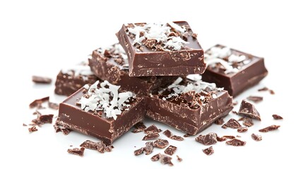 Coconut shredded chocolate squares isolated