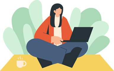 Illustration of a person lying down and engaging on a laptop, displaying relaxation and focus.