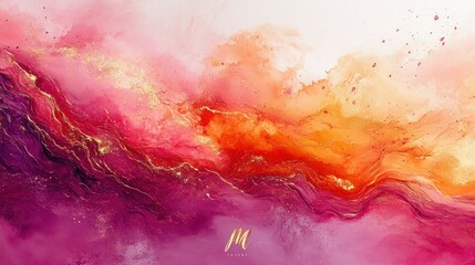Fototapeta premium Abstract Fluid Art, Pink, Orange, Gold