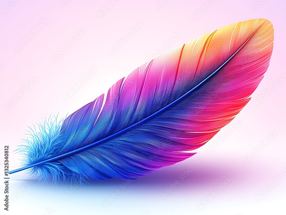 Poster a brightly colored feather displayed against a soft gradient background