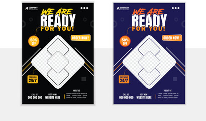 Food flyer design  green shape and Rectangle Shape with colorful mockup templete.