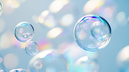 Naklejka premium Close-Up of Shimmering Soap Bubbles Edges with Light Blue and Green Gradient – Minimalist Macro Photography