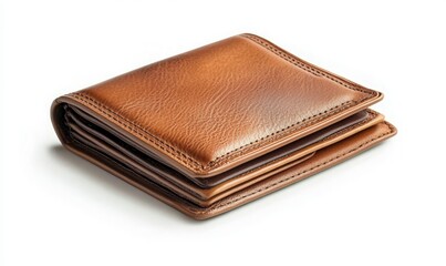 Elegant Brown Leather Wallet on White Background for Fashion and Lifestyle Display