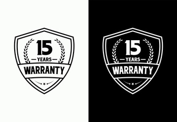 Naklejka premium Advertising 15 years warranty shield emblem, for label, icon, logo, badge, symbol, button