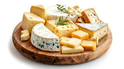 Wooden plate with different kinds of cheese