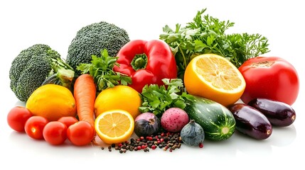 Vegetables and fruits isolated on a white