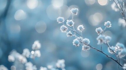 Enchanting Winter Bloom: Frost-Kissed Flora Against a Dreamy Bokeh Backdrop