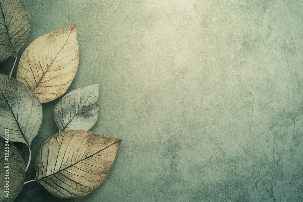 Poster textured leaf design on green background evokes sustainable and organic vibes for nature-inspired pr