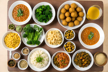 set of different kinds of food