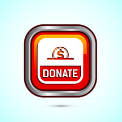 Donation icon design illustration, Donate icon sign, Charity concept symbol, Orange color square button design