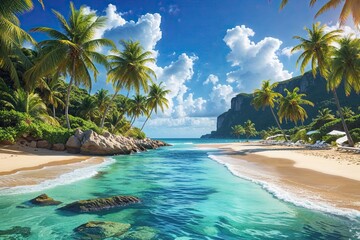 Obraz premium Colorful Tropical Beach Wallpaper Design for a Lively Summer Landscape