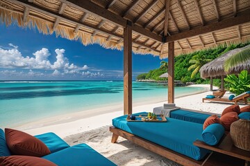 Idyllic Tropical Beach Escape Surrounded by Azure Skies and Tranquility