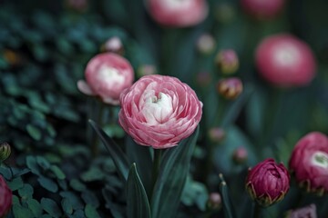 A photo of a spring flower with pink and white petals. The flower is in full bloom, with its petals fully open.