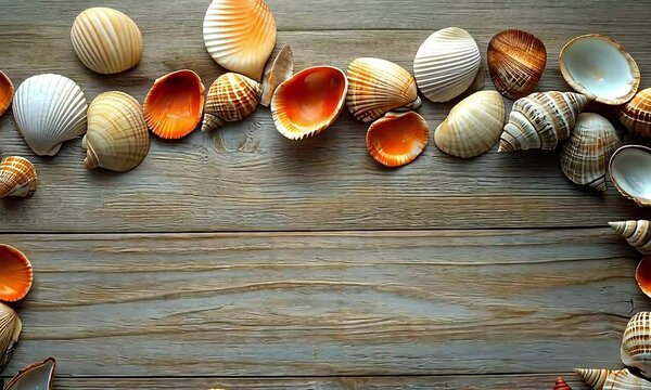 Seashell Border on Wooden Surface
