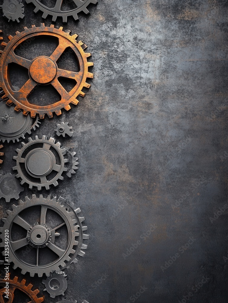 Poster Industrial gears with mechanical design and rust tones create a robust background for creative text applications