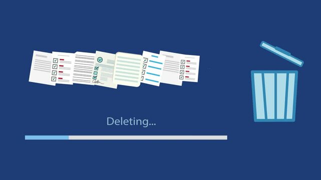 Deleting Files Concept animation with Delete Bar and Trash Bin. Removing Archive and Document.
