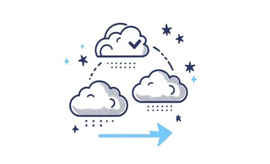 Fototapeta premium Data Transfer Between Cloud Servers Simple Blue Cloud Illustration