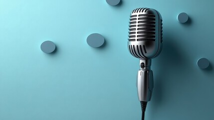 Fototapeta premium Vintage Silver Microphone on Light Blue Background
