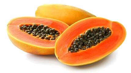Whole fresh healthy papaya with seeds placed