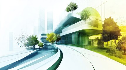 Modern Urban Landscape with Greenery and Abstract Architecture