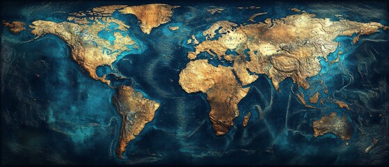 Detailed Blue World Map for Educational and Business Presentations and Publications