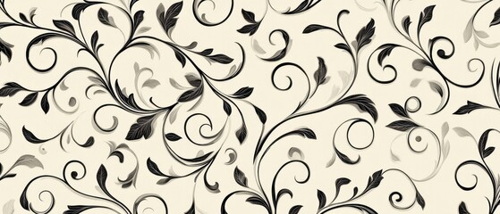 Classic Rococo wallpaper pattern with swirling geometric vines, antique cultural decor