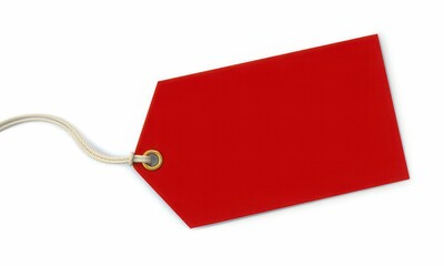 Red tag on white background. Red price tag