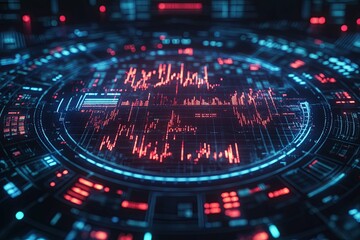Obraz premium Futuristic circular data visualization with digital red and blue elements