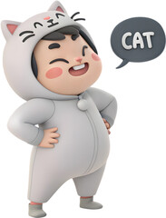 Fototapeta premium Kawaii fat boy cartoon character in an animal costume exudes charm and playful, joyful vibes. 