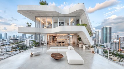 Fototapeta premium Modern Penthouse Apartment with City View Terrace