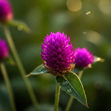 Garden. Globe amaranth or Gomphrena globosa close up in a morning