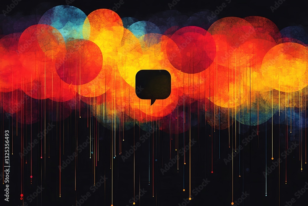 Poster abstract colorful background features speech bubble and flowing downward lines