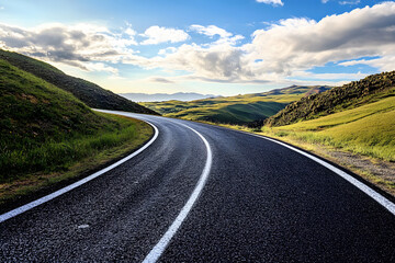 Naklejka premium asphalt road stretching into the distance. perspective, a long deserted road, autobahn highway 