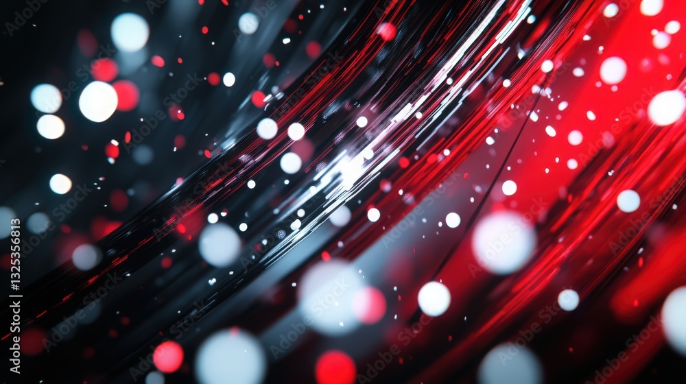 Poster dynamic flow of luminous streams and scattered particles in red and white