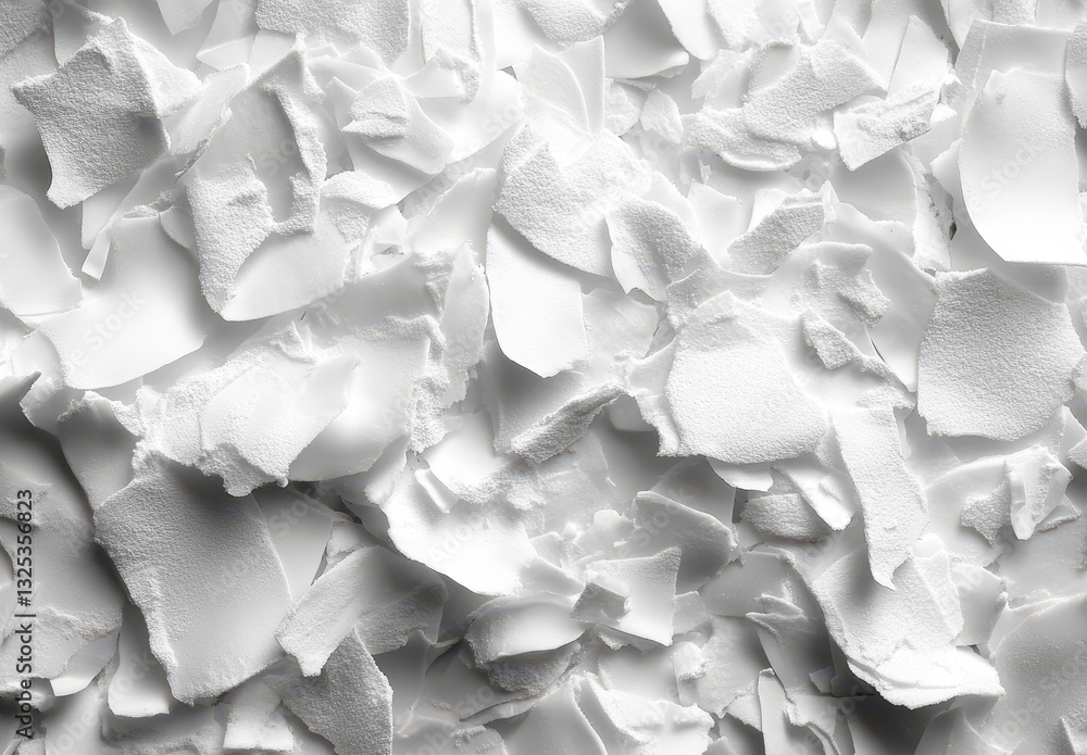 Poster abstract white texture background with scattered pieces of textured paper and crushed elements creat