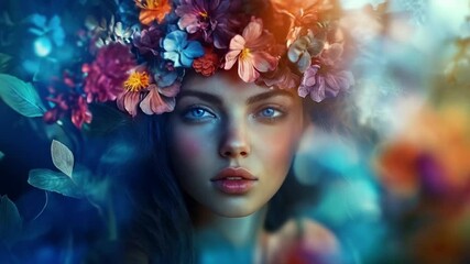 The girl model, adorned with a beautiful flower crown, gracefully walked down the runway, captivating everyone.