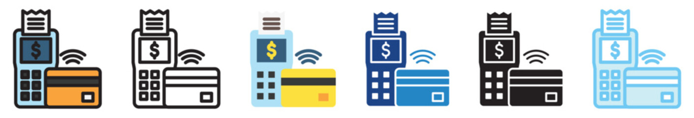 Payment multi style, mini illustration icon set. outline, flat, glyph, line color, UI, UX, app and web, digital or print. related to business, finance, financial technology.