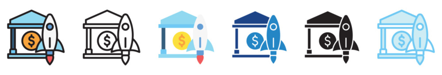 Startup multi style, mini illustration icon set. outline, flat, glyph, line color, UI, UX, app and web, digital or print. related to business, finance, financial technology.
