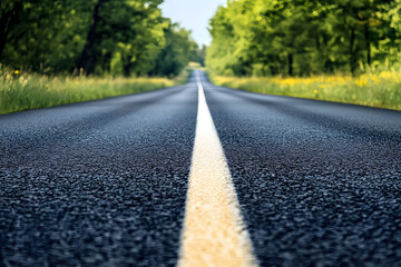 Fototapeta premium asphalt road stretching into the distance. perspective, a long deserted road, autobahn highway 
